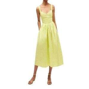 NEW $445 RHODE LOLITA COTTON SLEEVELESS MIDI DRESS IN LIMON SIZE 4